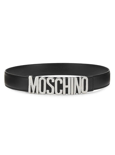 Moschino Belt - Logo Leather - Black Silver Buckle - A80128001 6555