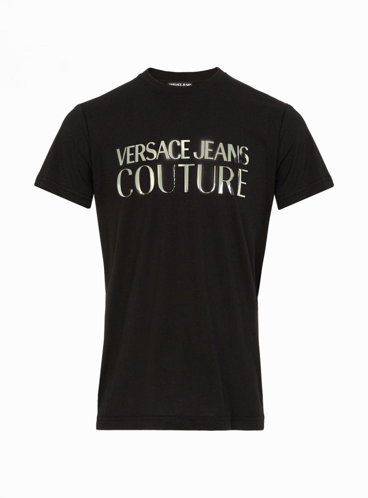Versace T-Shirt - Metallic Logo - Black Silver - 72GAHG01