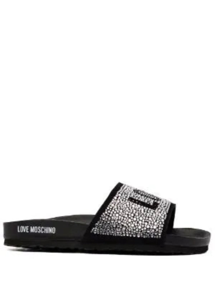 Love Moschino Slides - Shiny Logo - Black - JA280032G1AIA0100