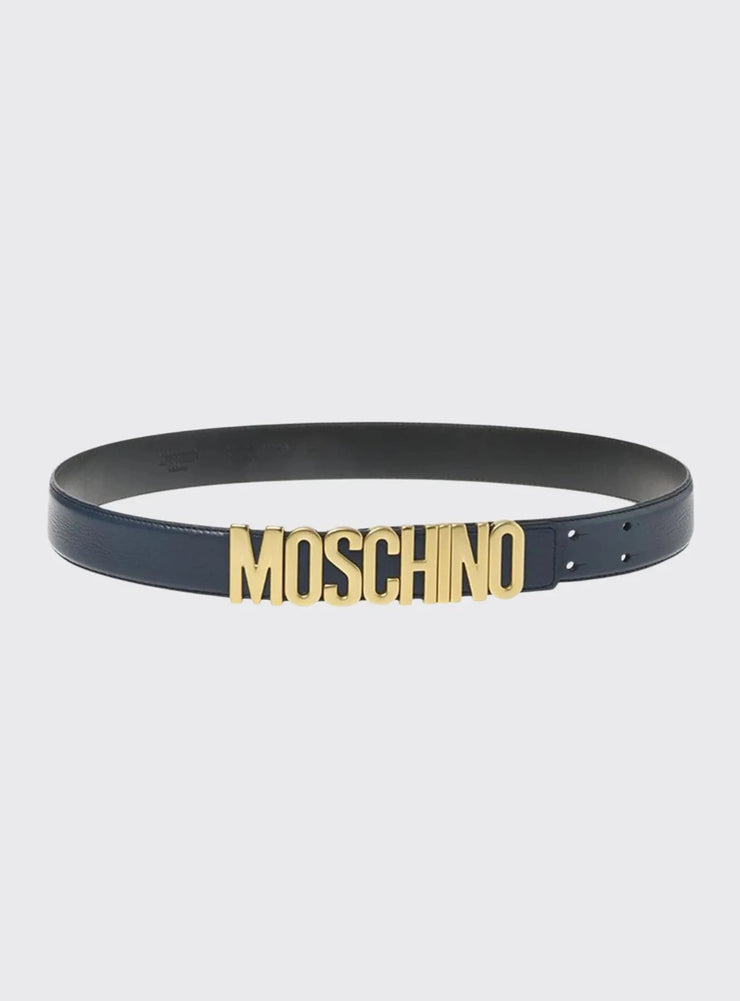 Moschino Belt - Leather Logo - Navy Blue Gold Buckle - A80098003 0290