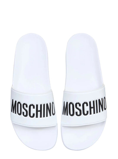 Moschino Slides - Black Logo - White - MB28022G1DG10100