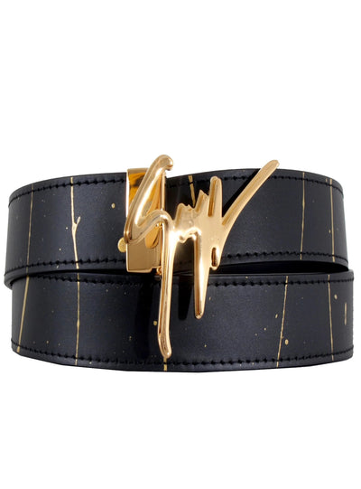 Giuseppe Zanotti Belt - Logo Buckle - Black Gold Splash - EAU1006-003