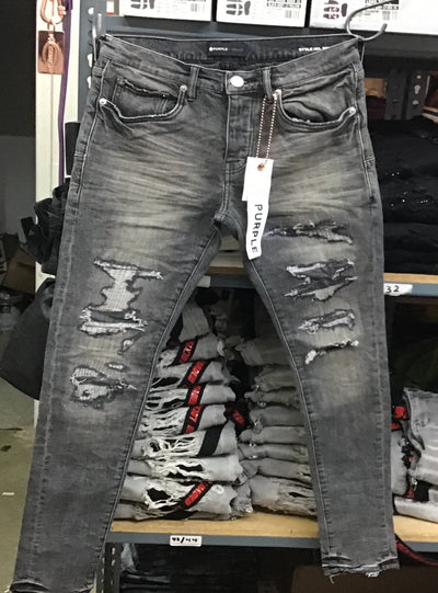 Purple Brand Jeans - Patched and Ripped- Grey - P001