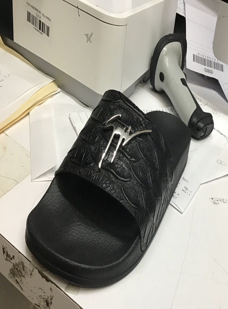 Giuseppe Zanotti Slides - Newburel Silver Logo - Black - RM90068