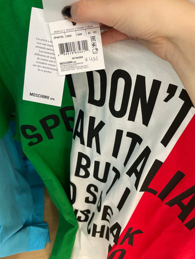 Moschino T-Shirt - I Don't Speak Italian But... - Green/White/Red - AF004384