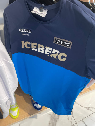 Iceberg T-Shirt - Slash Logo - Navy and Blue - F012 6301 6484