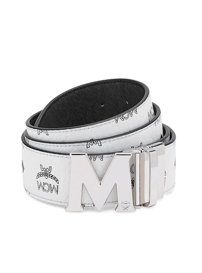 MCM Belt - Reversible - White With Silver Buckle