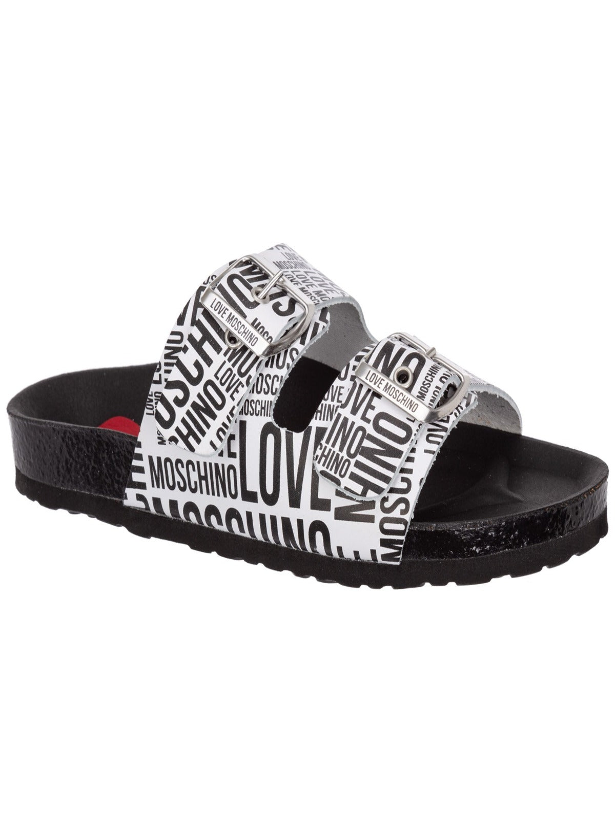 【送料&関税込】Moschino Sandal With Logo Moschino Logo Leather Slip On Sandals Black Gold