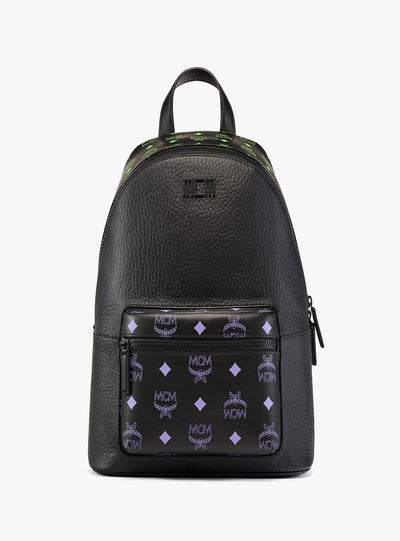 MCM Backpack - Stark Backpack Splash Logo Leather - Black Purple Green - MMKCSSX02U6001