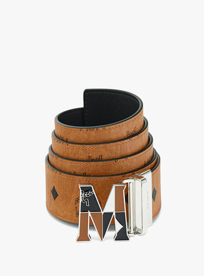 MCM Belt - Claus Weaving Black White M Reversible - Cognac  - MXBCSVI04CO001