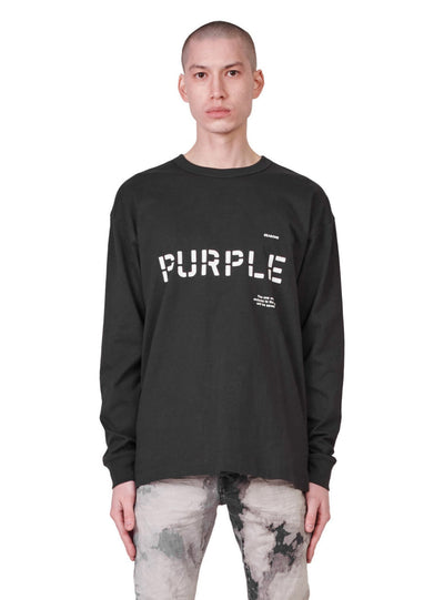 Purple-Brand Long Sleeve Shirt - Black Stencil Logo - P204