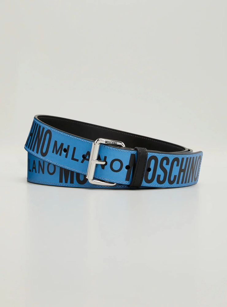 Moschino Belt - Repeat Logo Leather - Light Blue - A80228010 1307