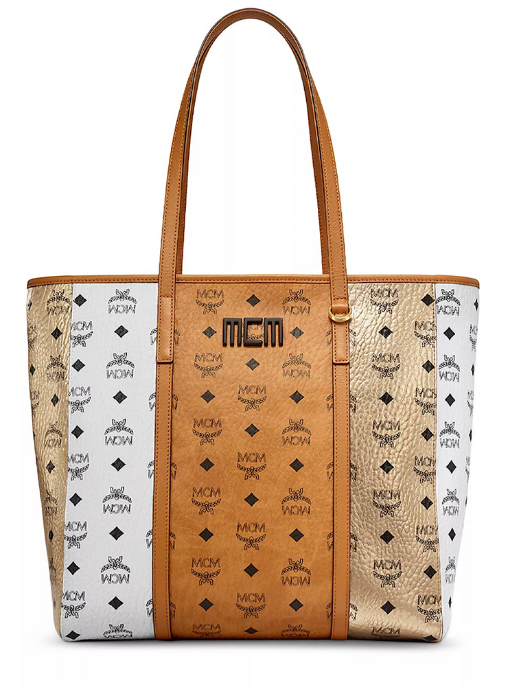 MCM Bag - Toni Visetos Colorblock - Cognac With White And Silver - MWP BSTN01 CO001
