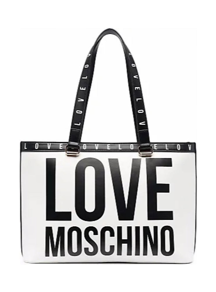 Moschino Bag - Logo All Over Tote - White And Black - JC4180PP1DLI0100