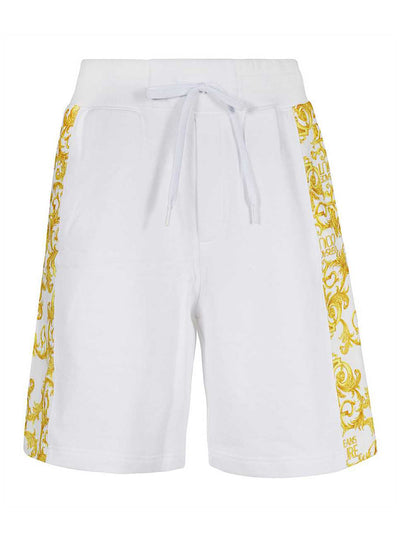 Versace Shorts - Fleece Print Baroque - White And Gold - A4GWA130