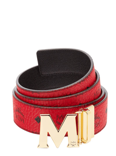 MCM Belt - Reversible - Red With Gold Buckle