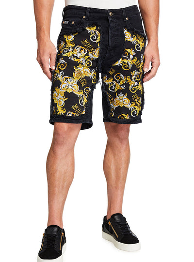 Versace Shorts - Print Baroque - Black And Gold - A4GZA13D