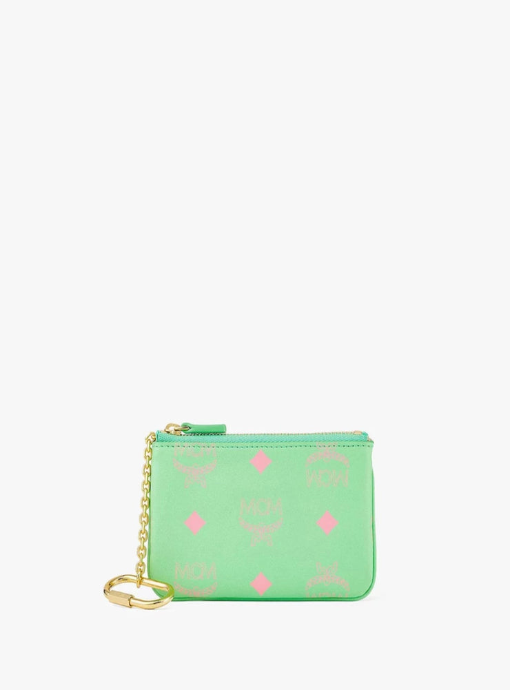 Mini Zip Pouch in Color Splash Logo Leather Pink