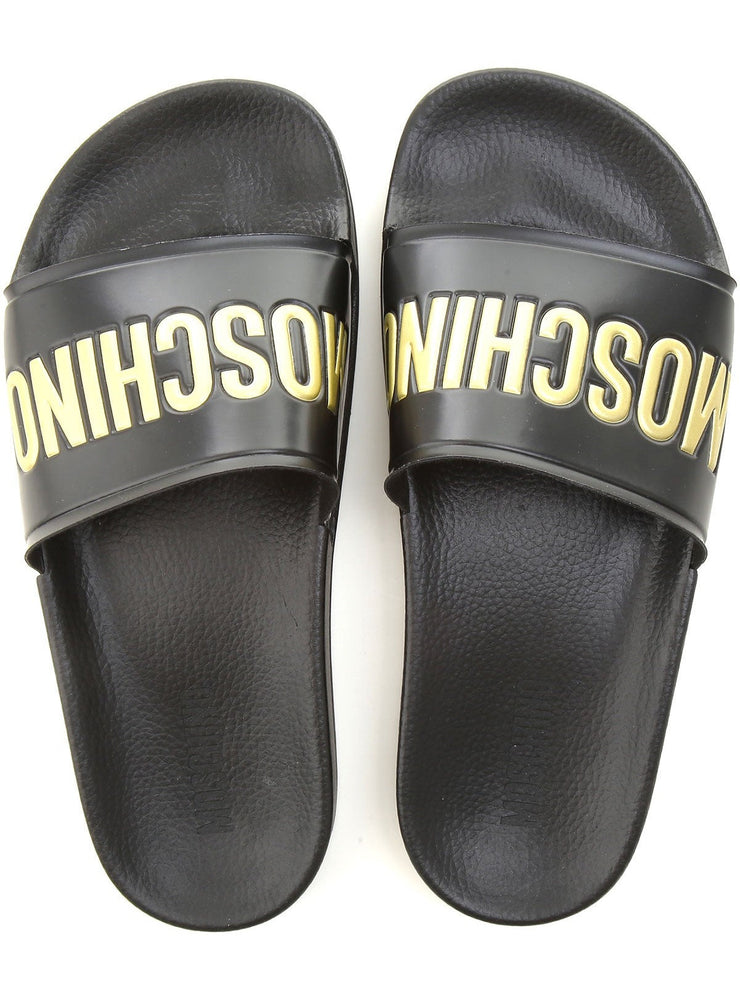 Moschino Slides - Gold Logo - Black - MB28022G1CG1G00A